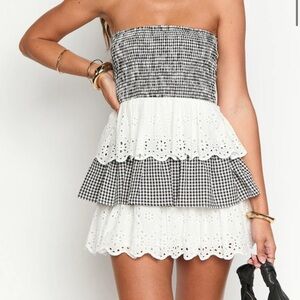 Black and white gingham minidress